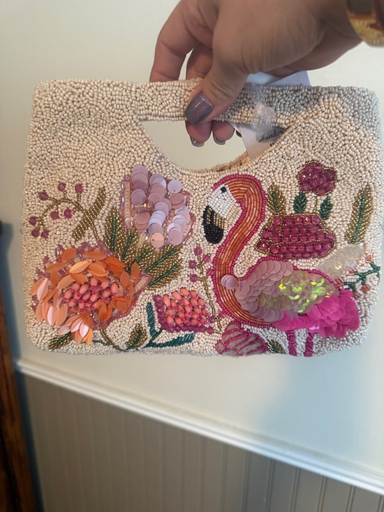 Handbags - Beaded Flamingo Embellished Clutch - Pink Floral